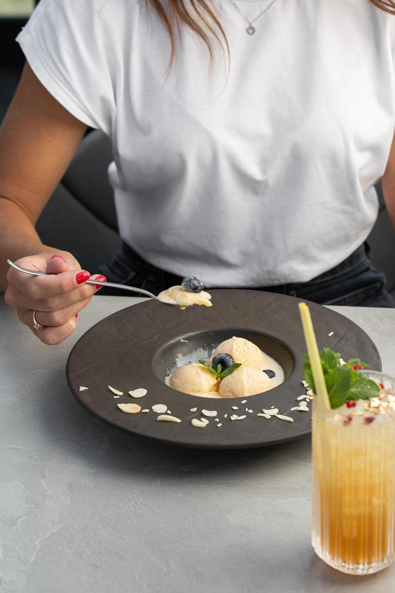 Plated dessert on ceramic plate